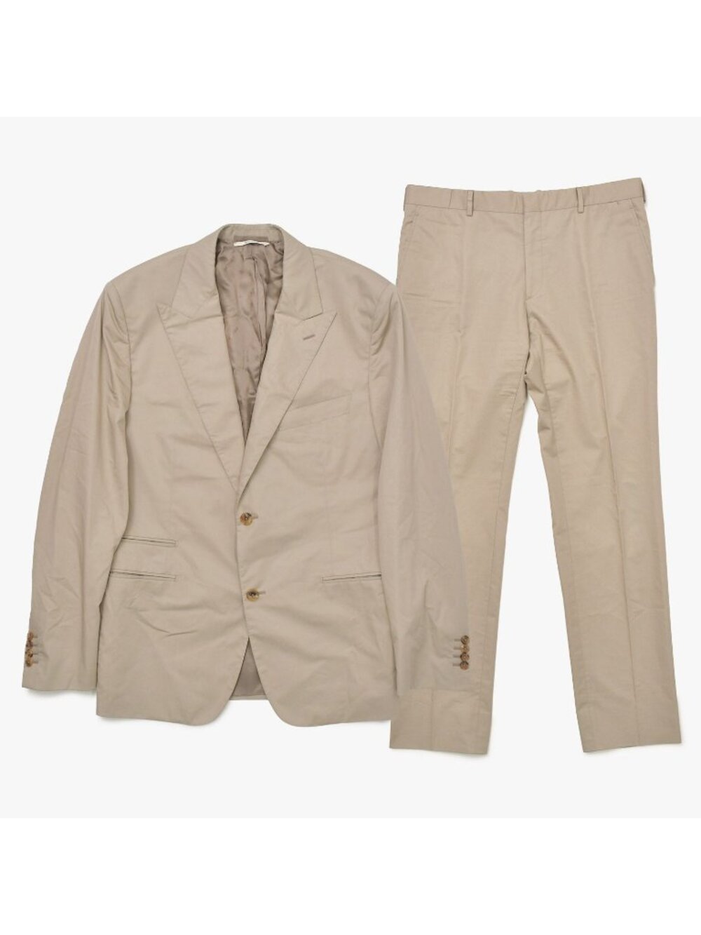 Hermes Set Jacket Pants Cotton Single Suit Greige 52